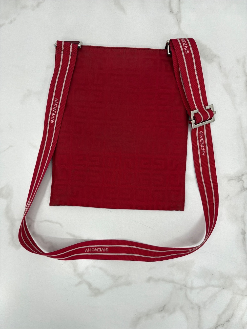 Givenchy Red Jacquard Slim Crossbody with Logo Webbed Strap - Picture 7 of 12